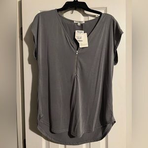 Green Envelope Grey Blouse with Zipper Detail